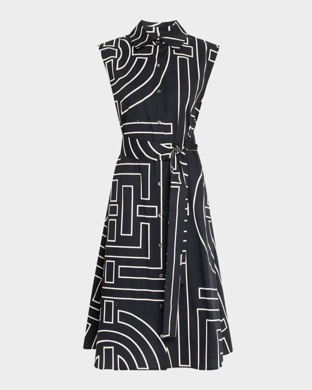 Infinity-Print Cotton Poplin Midi Shirtdress